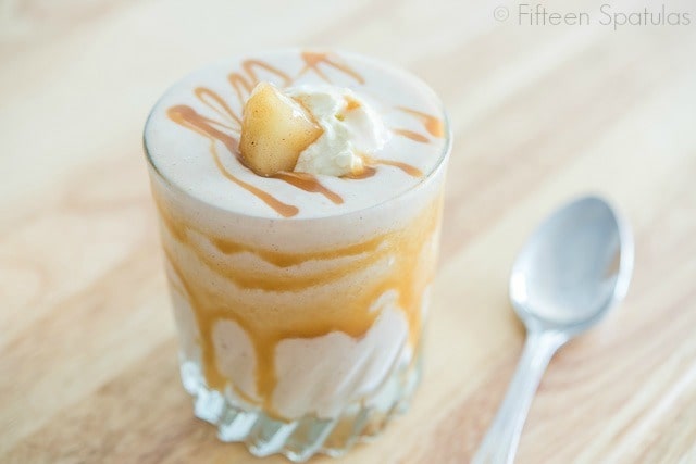 Apple Pie Milkshake - In Glass Garnished with Caramel and Cooked Apple